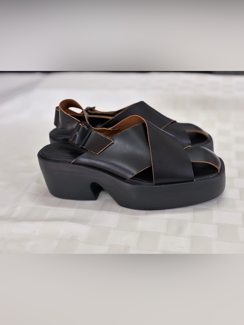 Camper Black Platform Slingback Sandals with Cross-Strap Upper
